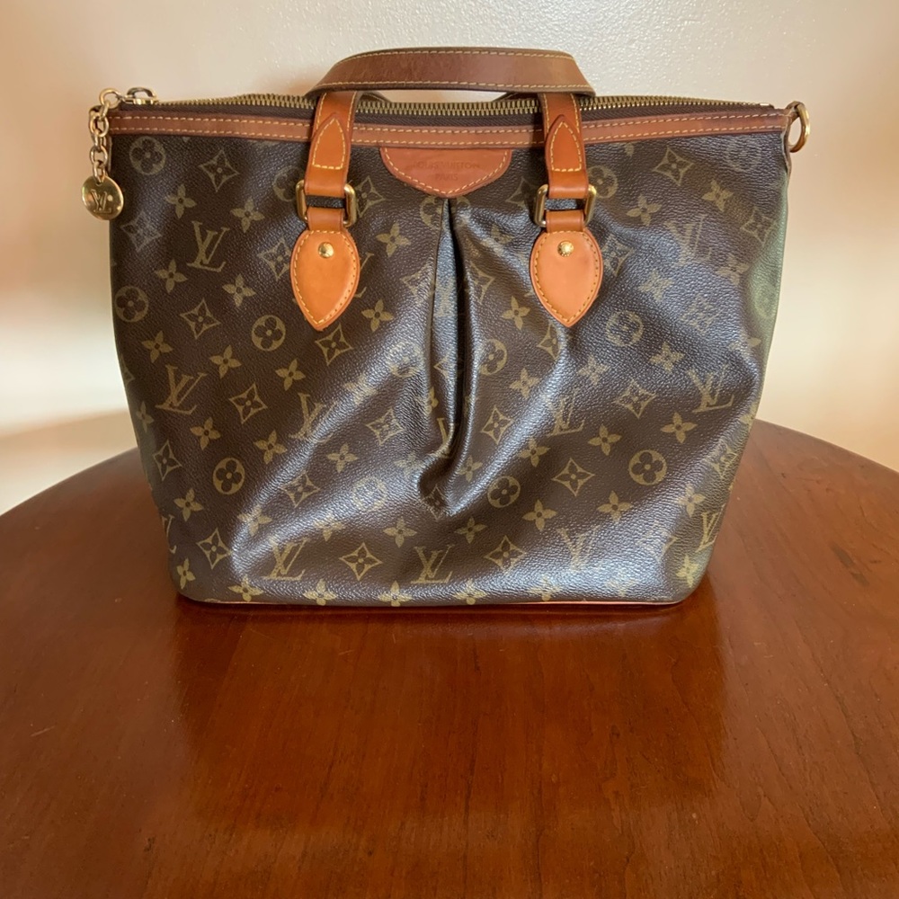 Authentic Louis Vuitton Palermo PM Monogram Vachetta Handles Tote Bag Purse